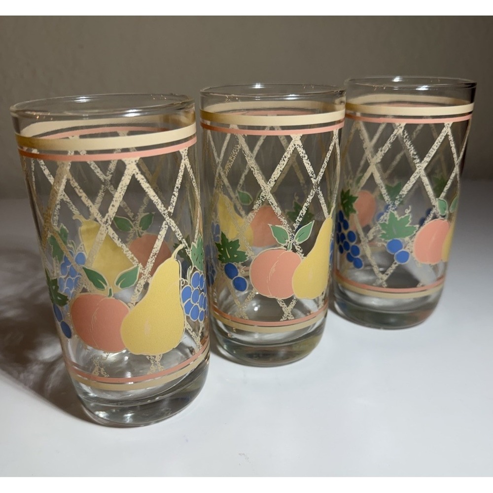 Vintage Libbey Glass 6" 12oz Juice Tumblers Set of 3 MCM Retro Glasses Fruit